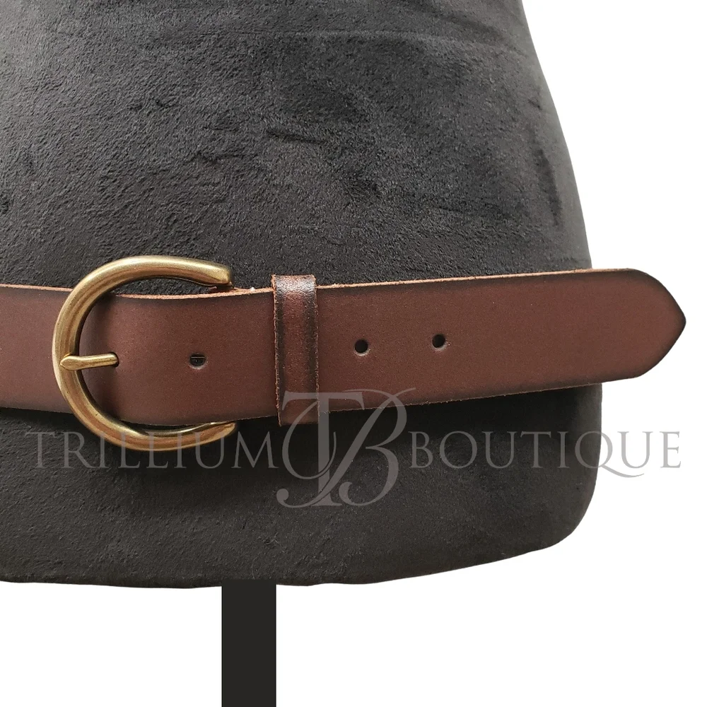 FRYE Belt Brown Flat Distressed Leather & Antiqued Buckle Vintage Inspired